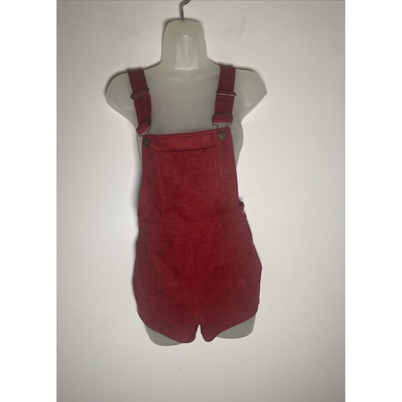 Forever 21 Overall Shorts Faux Suede Rust Orange Red Brass Buckles S - Picture 1 of 5